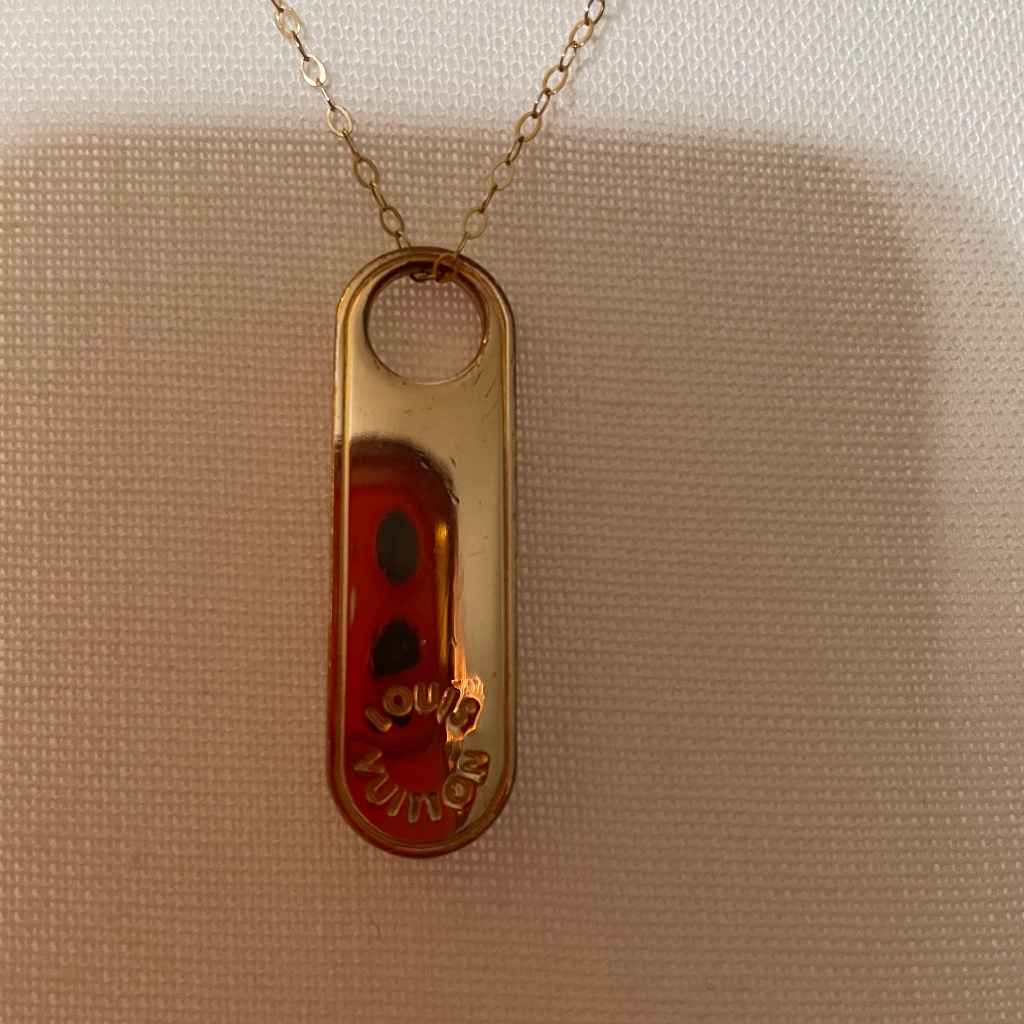 Lv Gold Plated Charm With 17 1/2” Gold Plated Chain